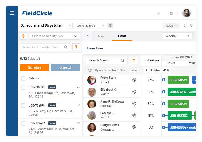 Route tracking in field service crm