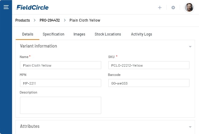 Product and stock management with field service crm