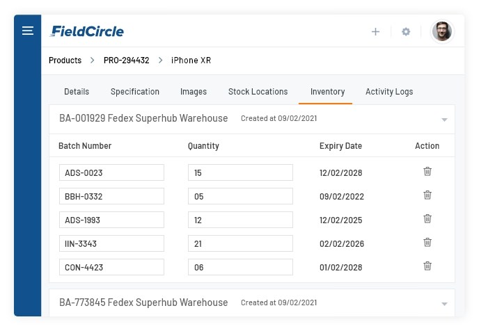 Inventory management with Batch, Serial and Barcodes in field service crm