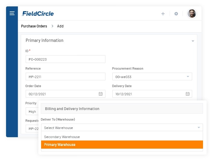 Pruchase request to warehouse in field service