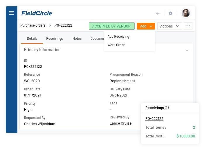 PO purchase order in field service crm