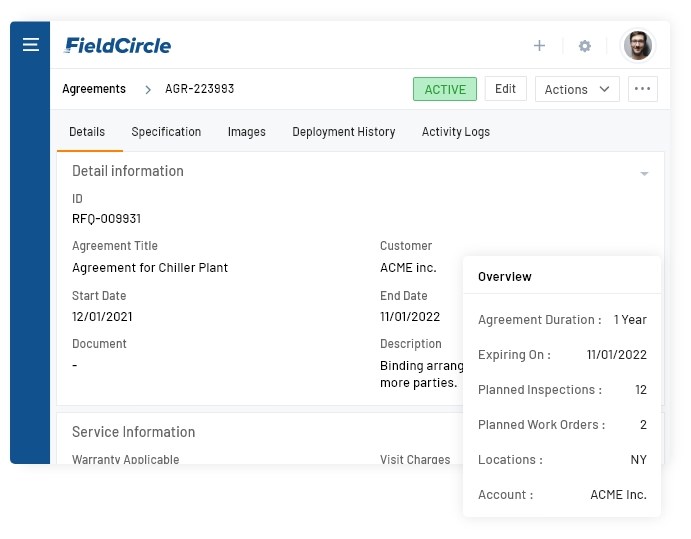 warranty and AMC contract management in field service CRM