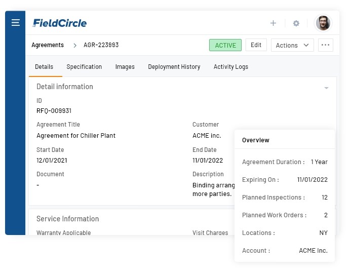 warranty and AMC contract management in field service CRM