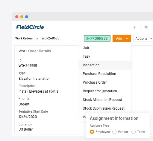 Work order management for asset maintenanc in software