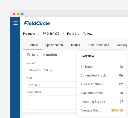 Inventory and stock management in facility management system