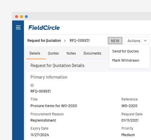 Quote and estimates in facility management system