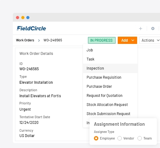 Work order management for facility service operations