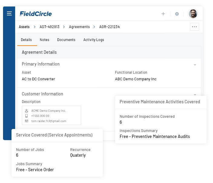 Asset contract AMC in field service crm