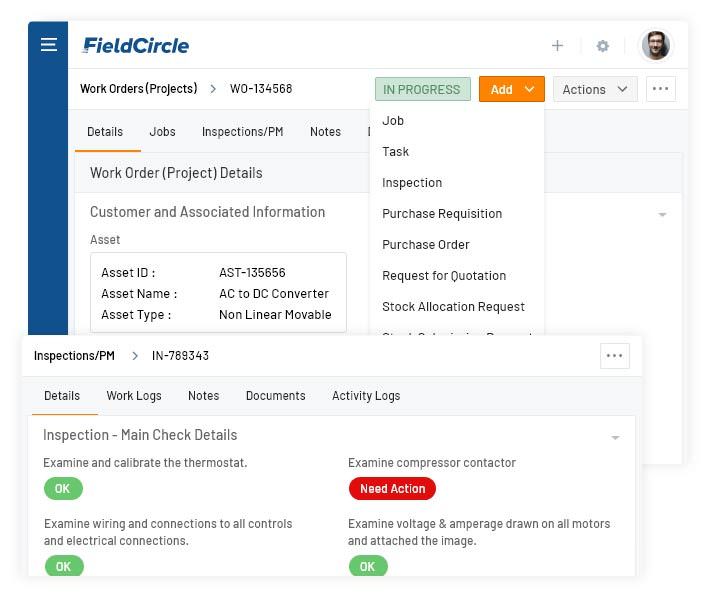 Work order and job with field service crm