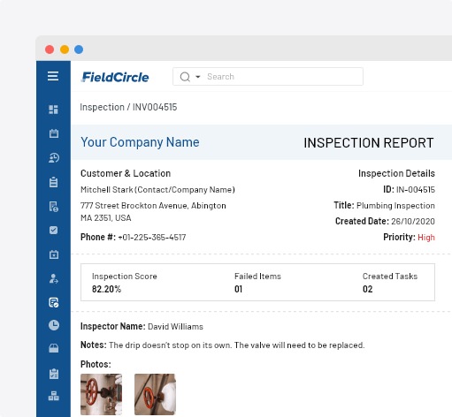 generate plumbing pre/post inspection report